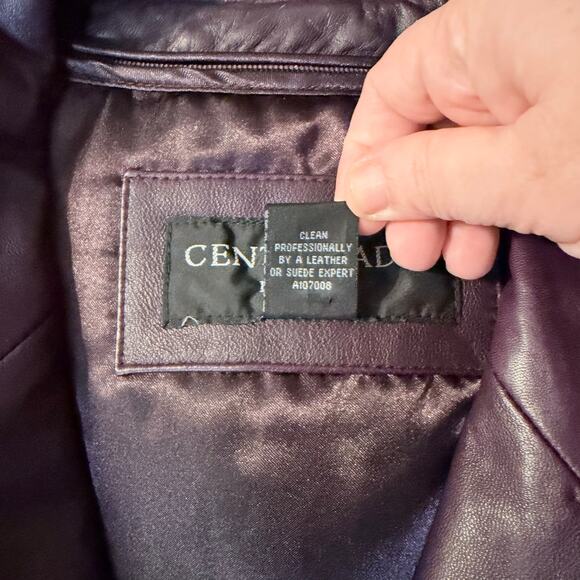 Centigrade Purple Leather Long Coat Jacket Large Thermolite Liner Button Front - Picture 9 of 12